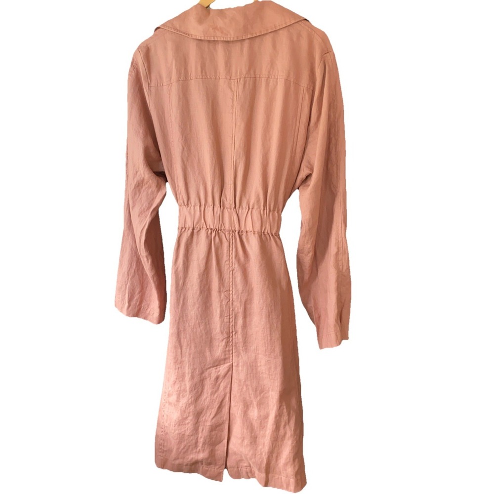 New Cynthia Rowley 100% Linen Trench Coat Dusty Rose Tie Waist Pockets Womens XL - Picture 3 of 10
